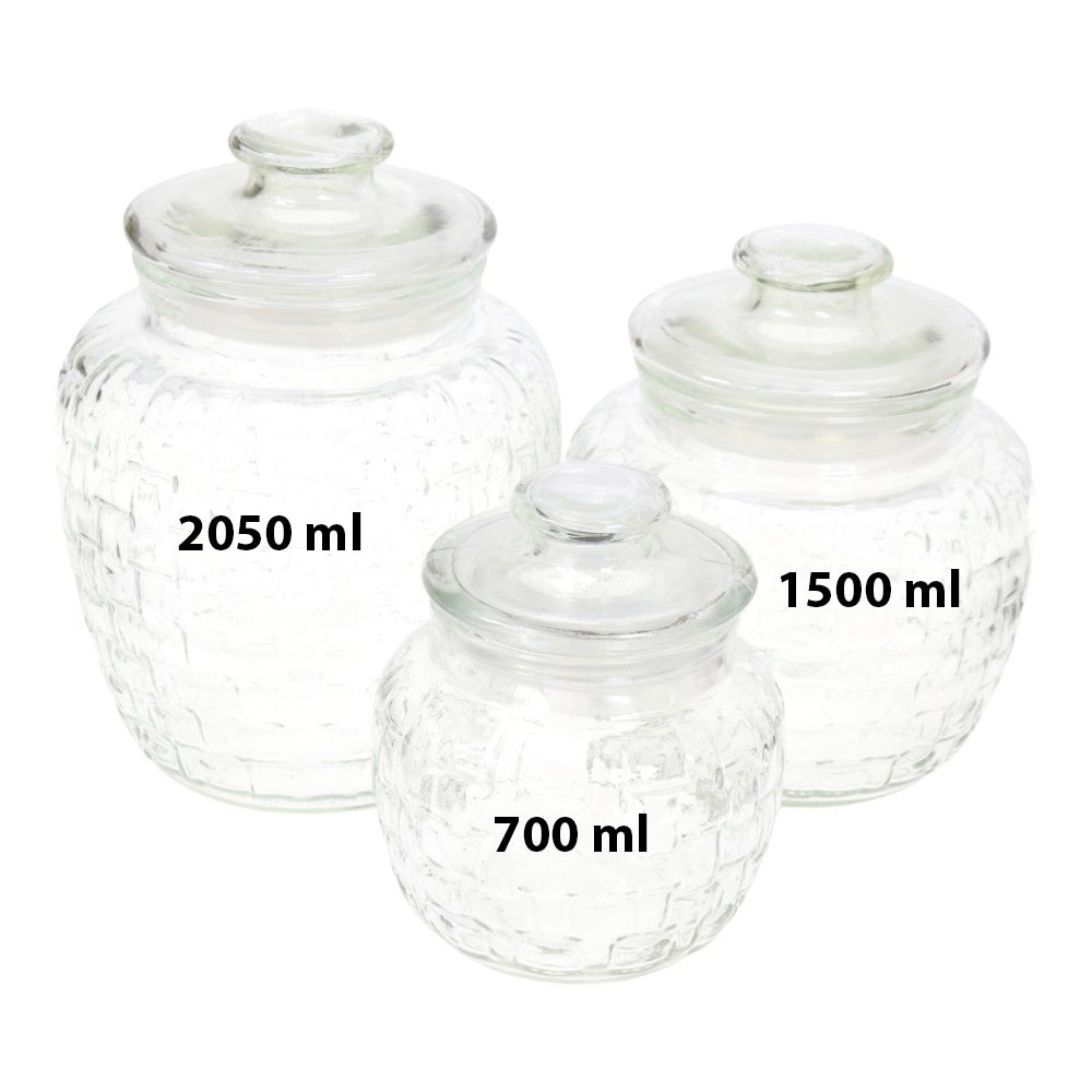 Set 3 Borcane Condimente cu capac, sticla, 700/1050/2050ML