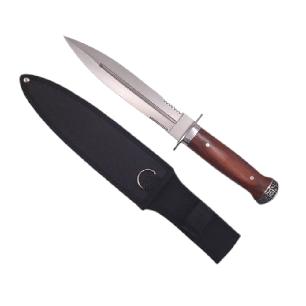 Cutit de vanatoare tip Baioneta cu 2 taisuri, Otel Inoxidabil/Lemn , 280 g ,33cm,