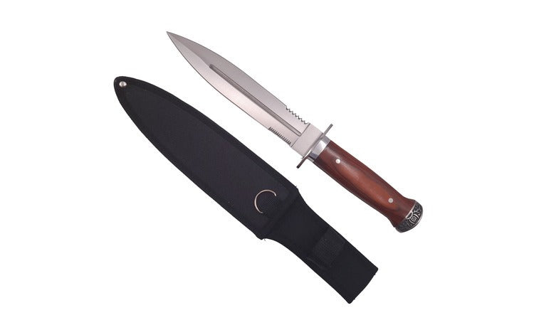 Cutit de vanatoare tip Baioneta cu 2 taisuri, Otel Inoxidabil/Lemn , 280 g ,33cm,