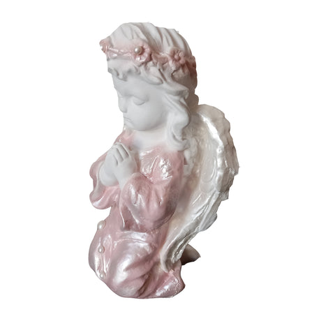 Decoratiune Ingeras care se roaga, Roz, din Ipsos, 22 cm