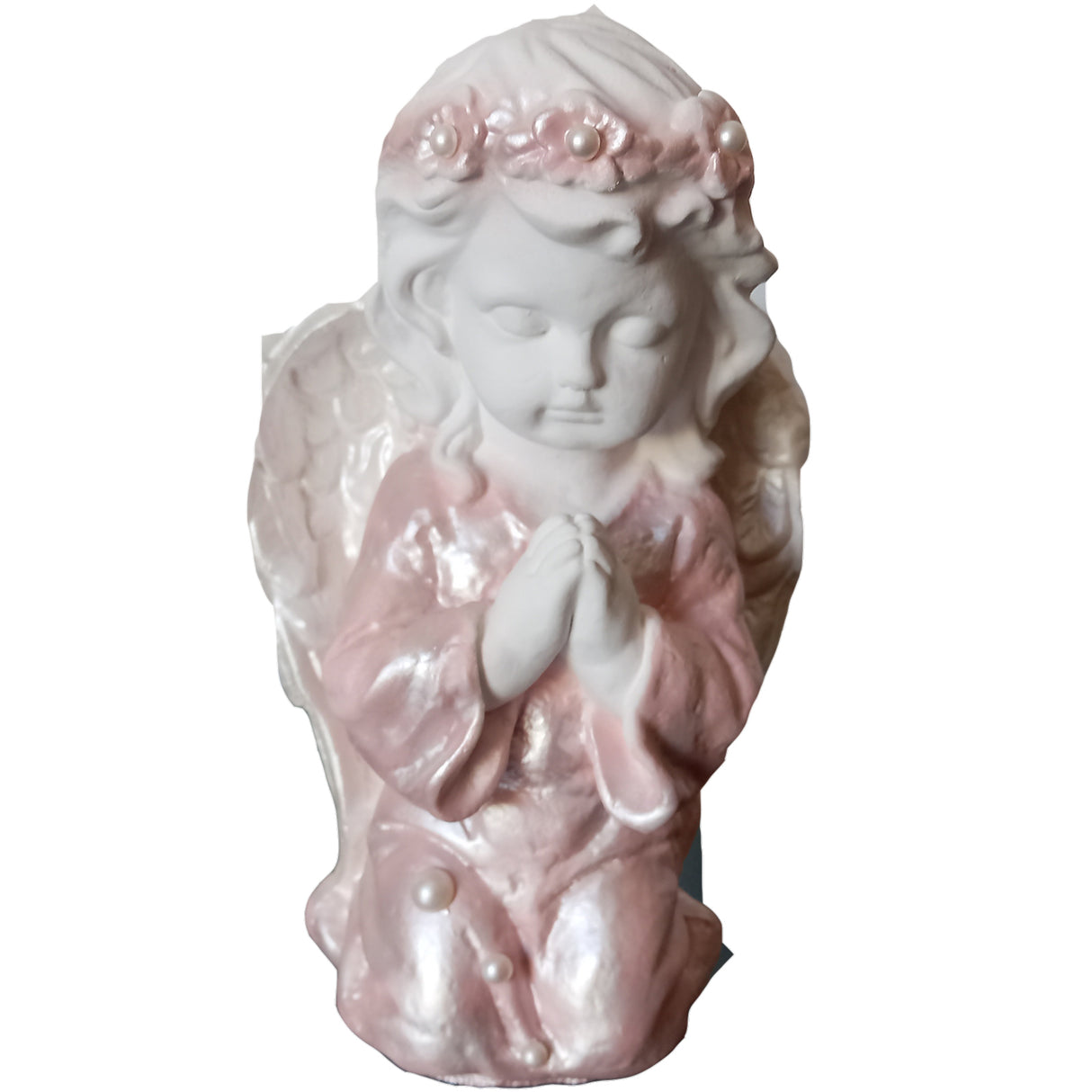 Decoratiune Ingeras care se roaga, Roz, din Ipsos, 22 cm