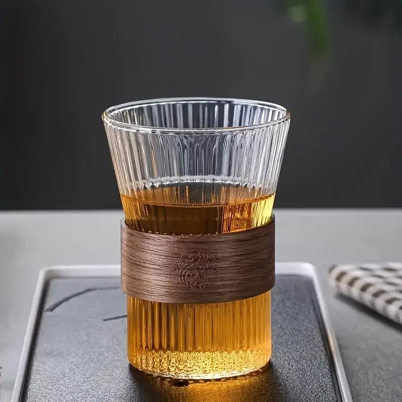 Pahar sticla Termorezistenta cu Decor de Lemn, 350 ml