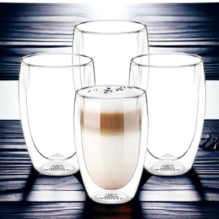 Set 4 Pahare Cafea Latte, Pereti Dubli, Sticla Termorezistenta, 450 ml ST3