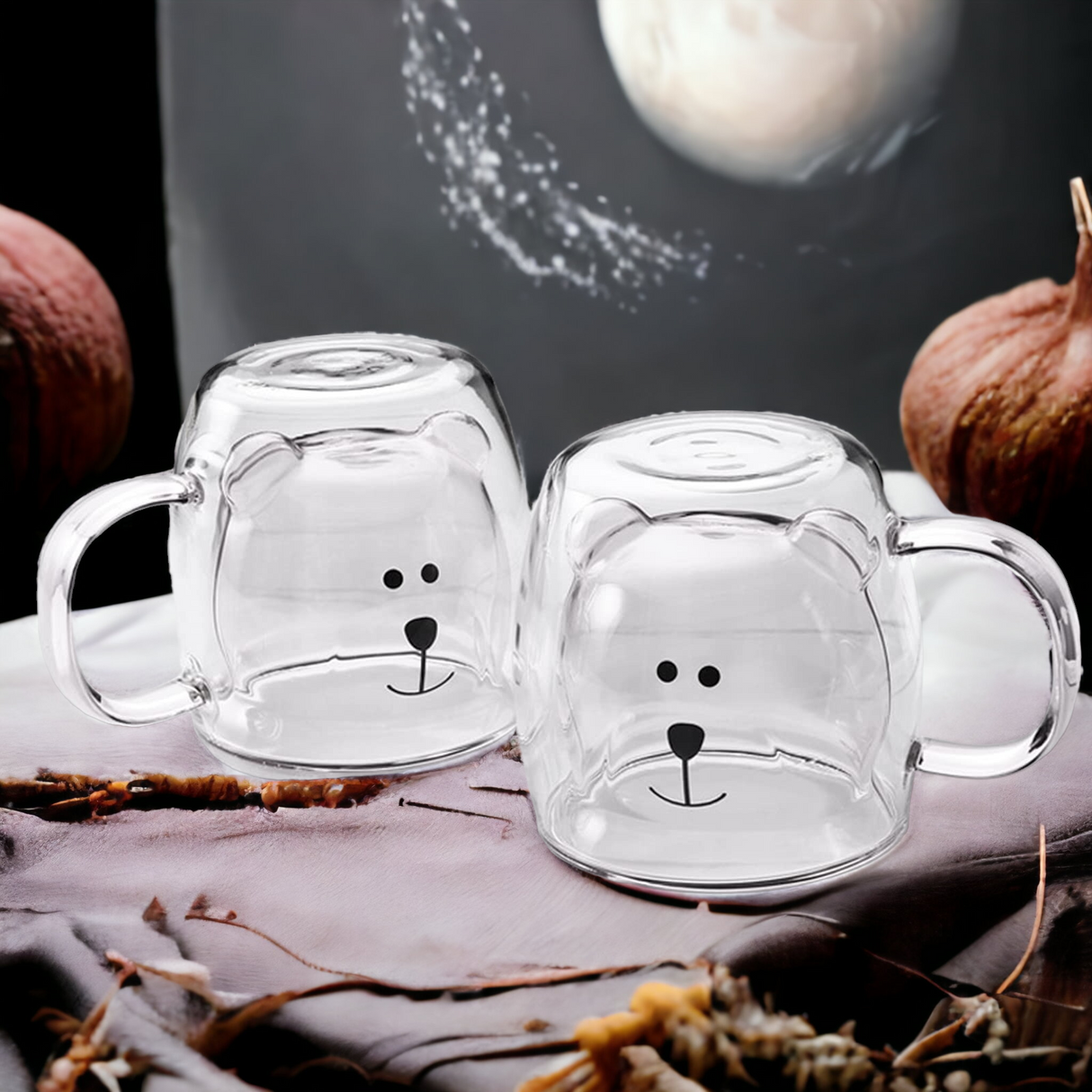 Set de 2 Cani Pereti Dubli, Sticla Termorezistenta, Model Ursulet, 260 ml