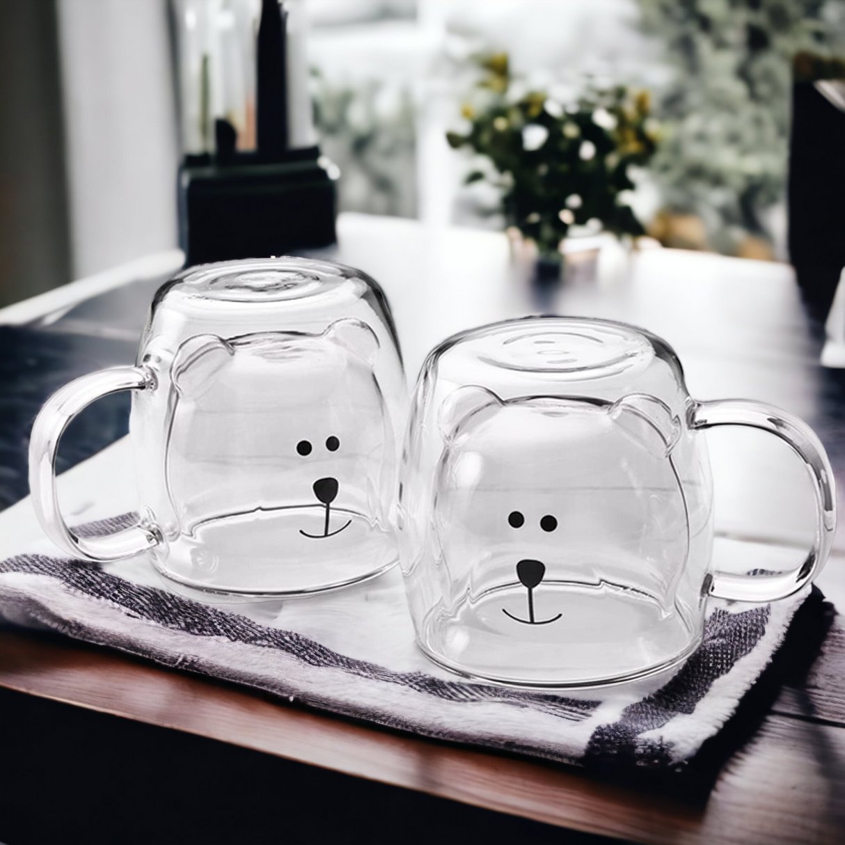 Set de 2 Cani Pereti Dubli, Sticla Termorezistenta, Model Ursulet, 260 ml