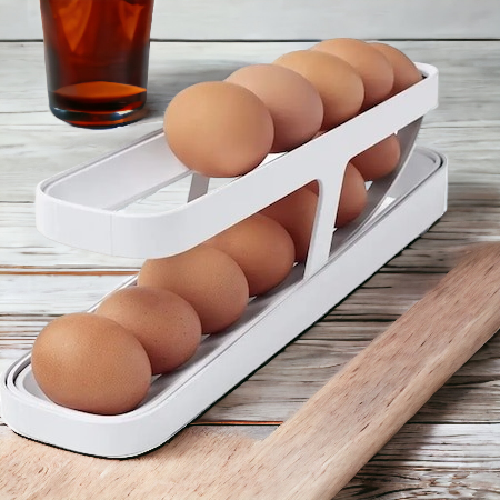 Suport oua etajat din plastic, distribuitor automat de oua pentru frigider
