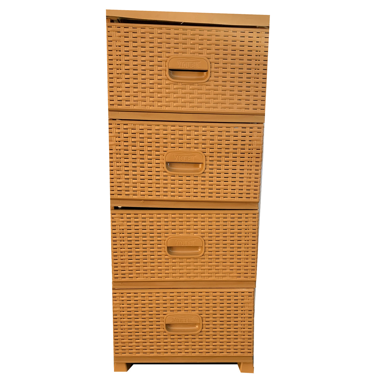 Dulap pentru Depozitare din Plastic cu 4 Sertare, Model tip Ratan, Maro deschis, 92x37x46 cm