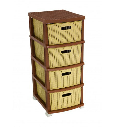 Dulap pentru Depozitare din Plastic cu 4 Sertare, Model tip Ratan, 38x47x92 cm, bucatarie, baie.