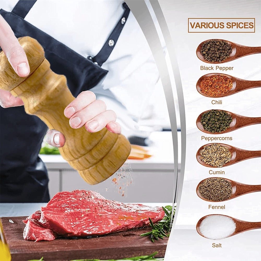 Rasnita manuala pentru sare si piper, lemn, inox, 17x5cm