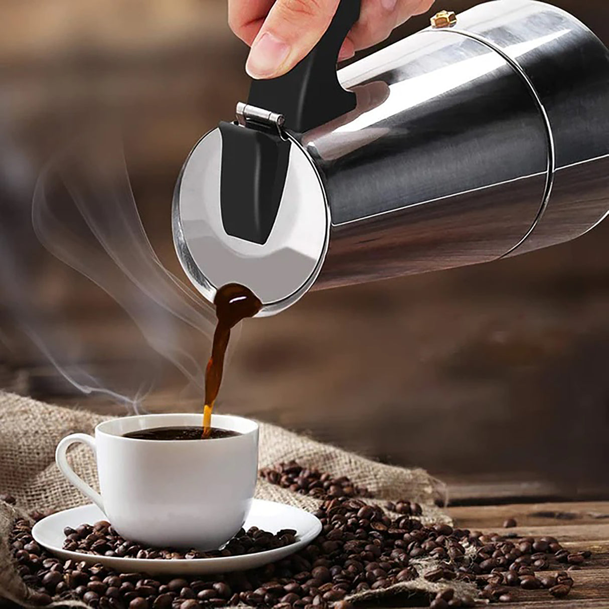 Espressor pentru aragaz 12 cesti, inox, 1L , Argintiu , cafea, bucatarie