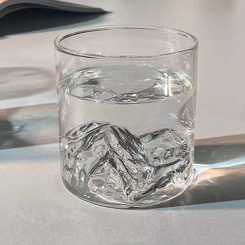 Pahar din sticla Borosilicata pentru Whisky 3D, Mountain, 300 ml