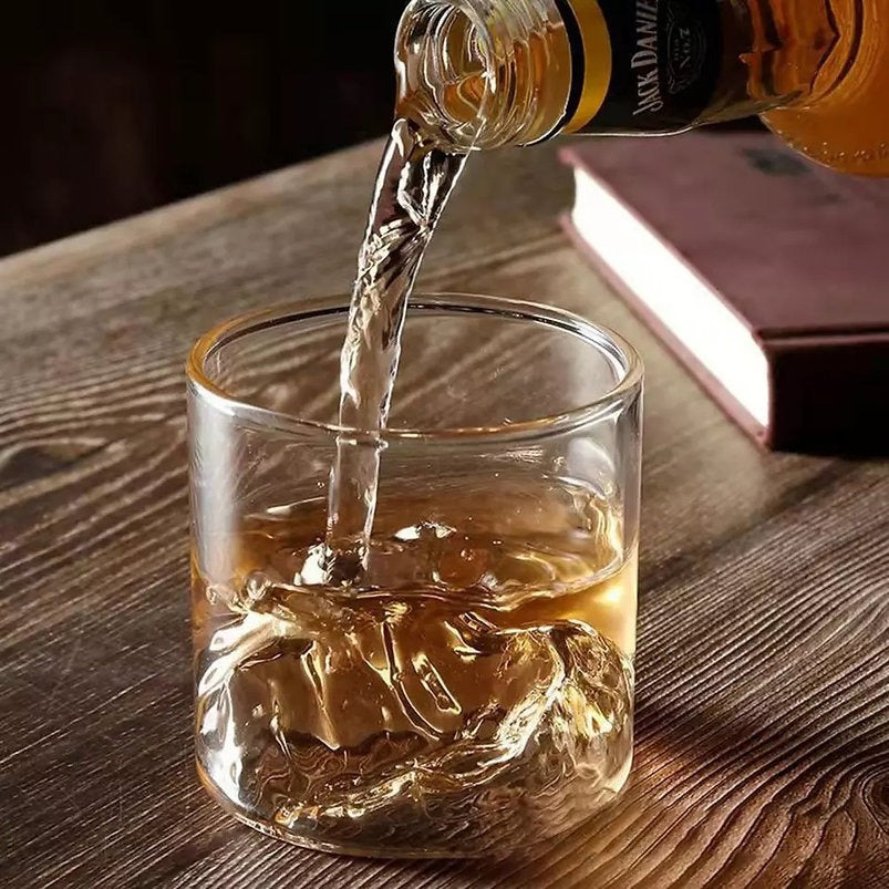Pahar din sticla Borosilicata pentru Whisky 3D, Mountain, 300 ml