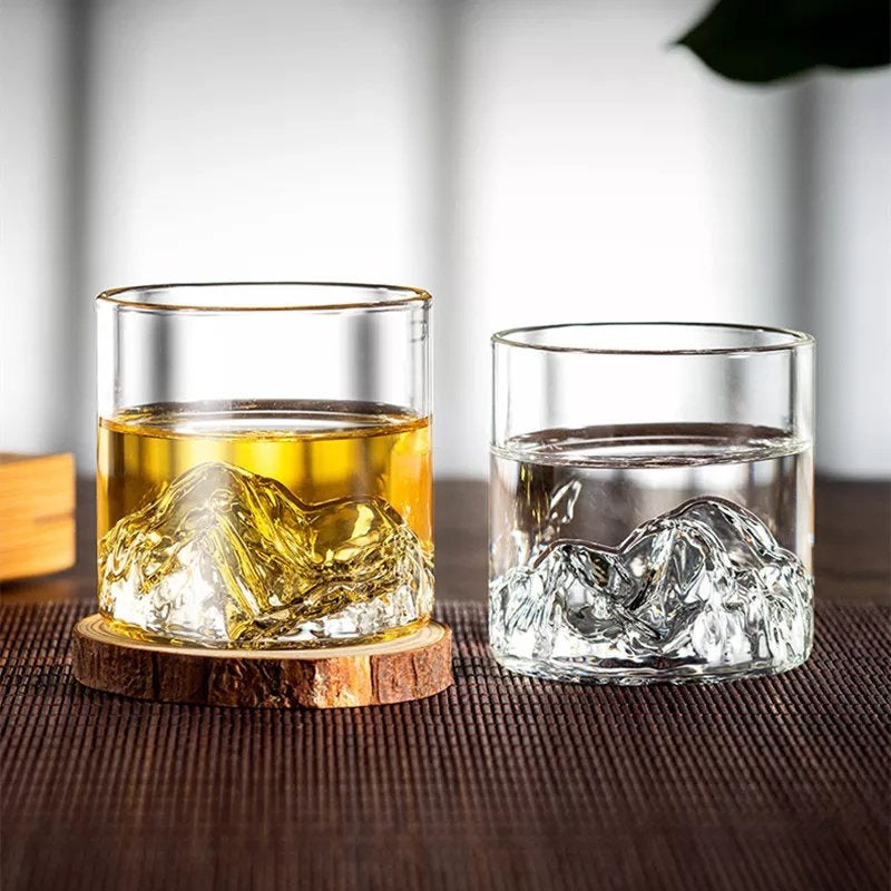Pahar din sticla Borosilicata pentru Whisky 3D, Mountain, 300 ml
