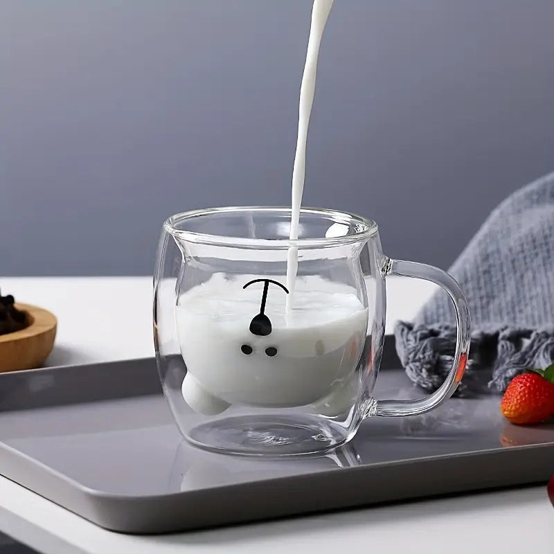 Set de 2 Cani Pereti Dubli, Sticla Termorezistenta, Model Ursulet, 260 ml