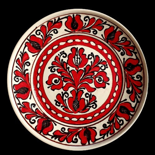 Farfurie Decorativa din ceramica de Corund,Pictata Manual, 13 cm / 24 cm