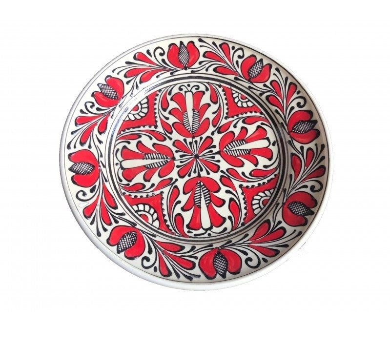 Farfurie Decorativa din ceramica de Corund,Pictata Manual, 13 cm / 24 cm