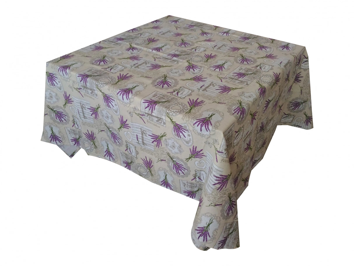 Set Lavanda - Fata de masa 150x160 cm, Set 5 Oale Cu Capac Emailate, Alb cu Imprimeu, Savasan