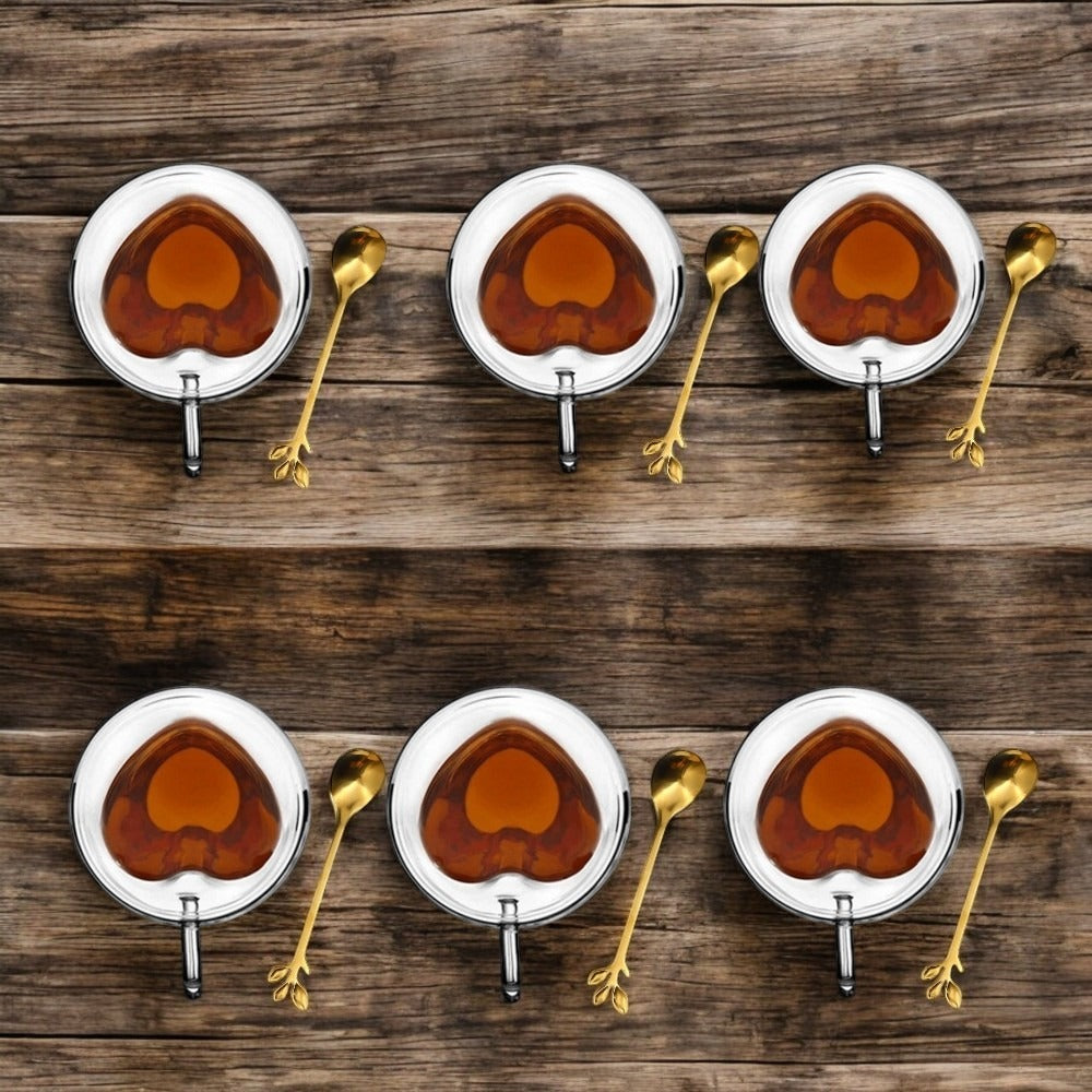 Set 6 Cani in Forma de Inima, 250 ml + 6 Lingurite Aurii, 13 cm