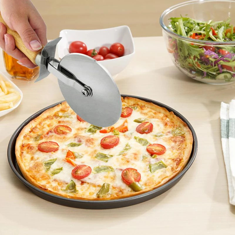 Feliator Pizza cu Maner din Lemn, 24 cm, bucatarie, taiere, aluat
