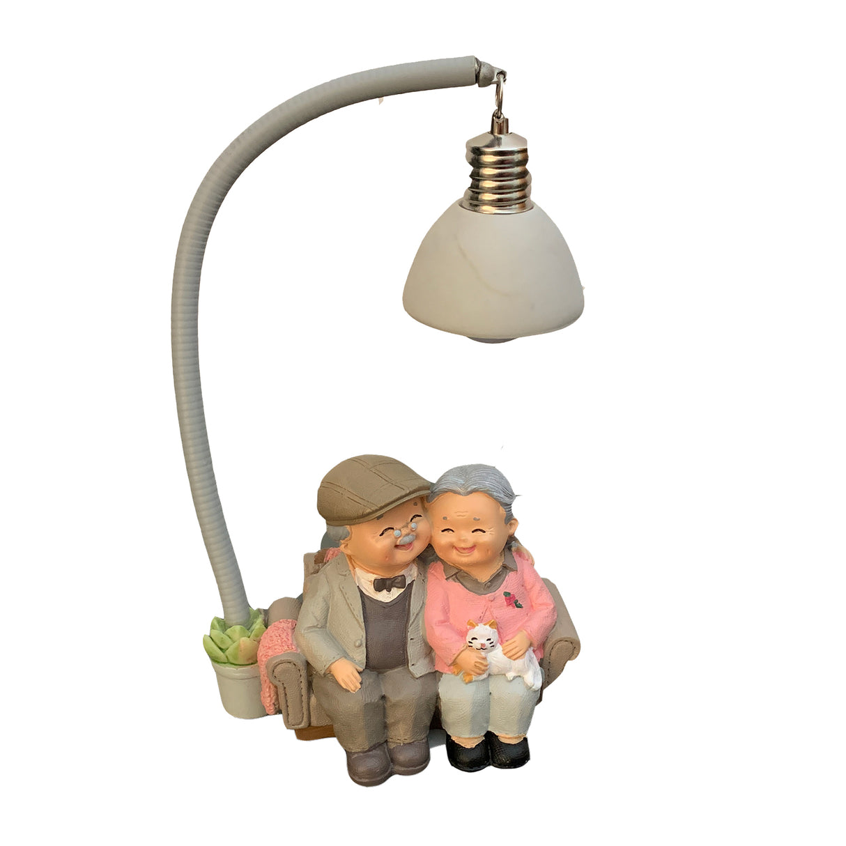 Figurina Bunic si Bunica pe Canapea cu Felinar, Rasina, 17 cm