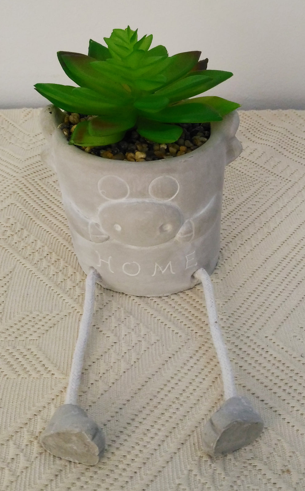 Floare artificiala in ghiveci din ciment tip figurina, Verde, 19 x 8.5 cm