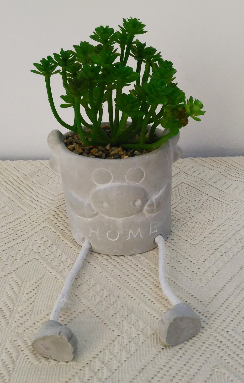 Floare artificiala in ghiveci din ciment tip figurina, Verde, 19 x 8.5 cm