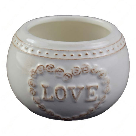 Ghiveci din Ceramica, Rotund, Alb, Model Love,9x7 cm
