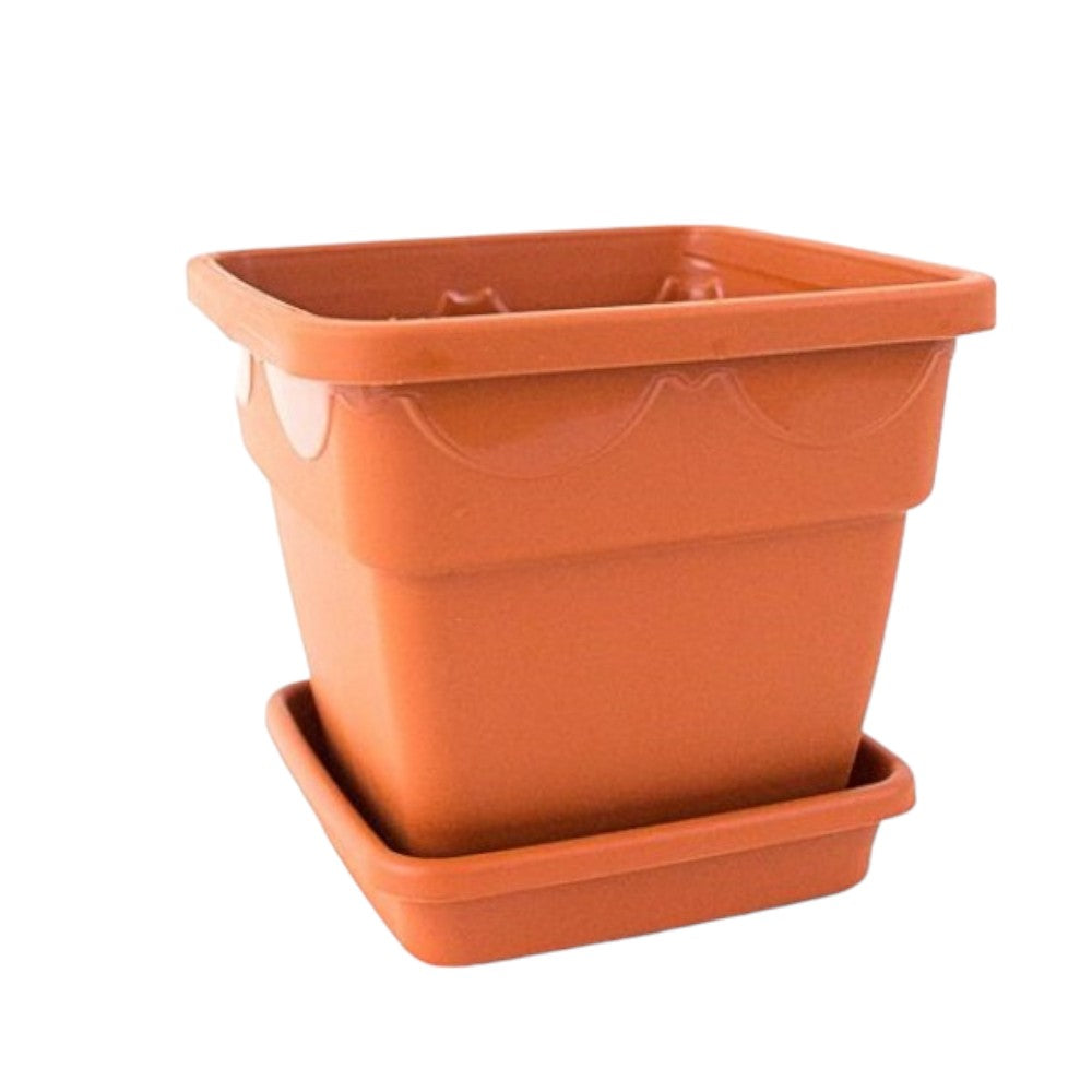 Ghiveci patrat din plastic, Culoare teracota, 1.5 l