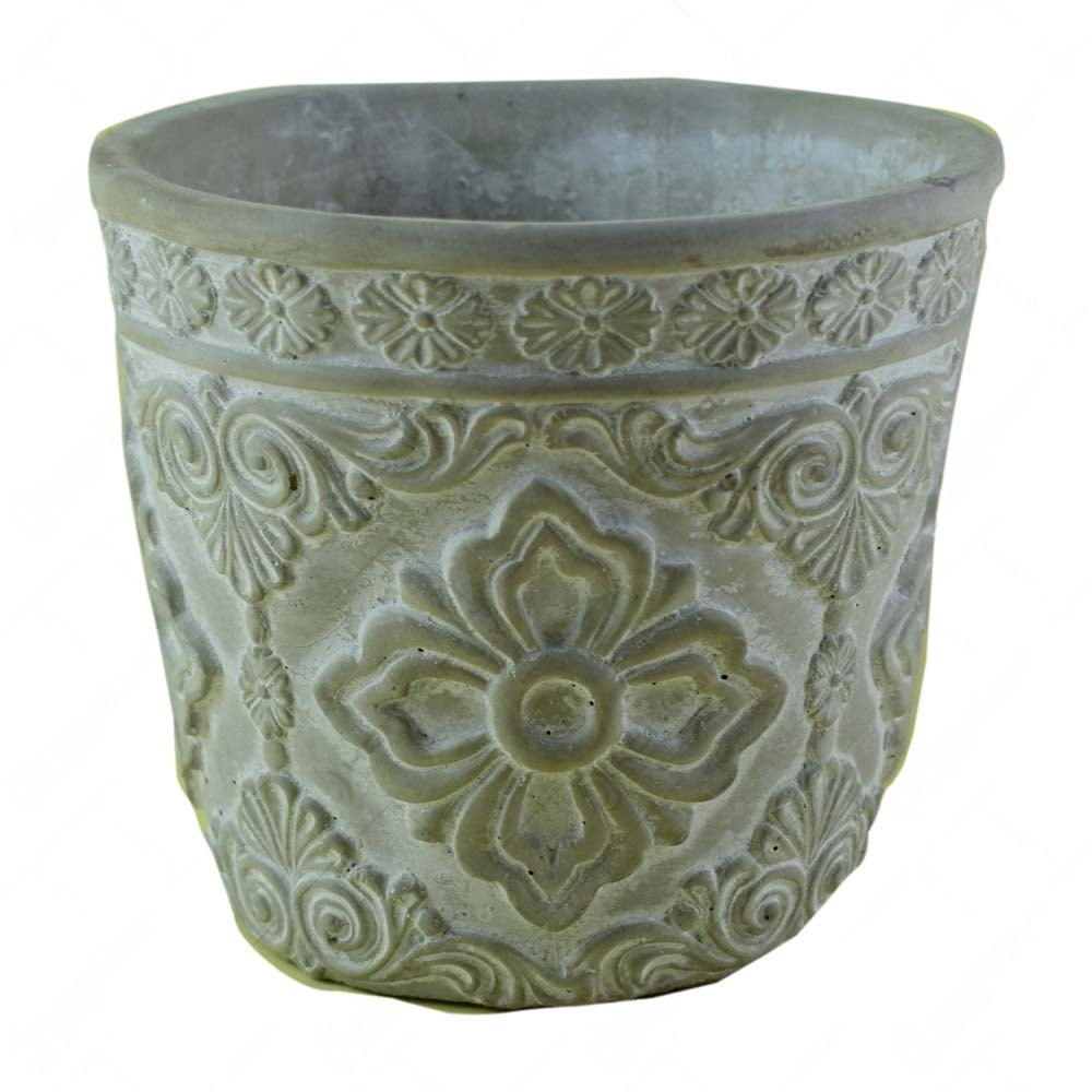 Ghiveci rotund din piatra, Model antic floral, 16x16x13 cm