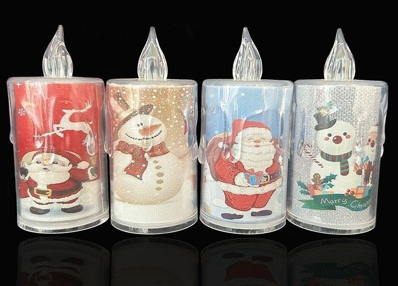 Set 4 Lumanari cu baterii , Model Craciun , 8 cm