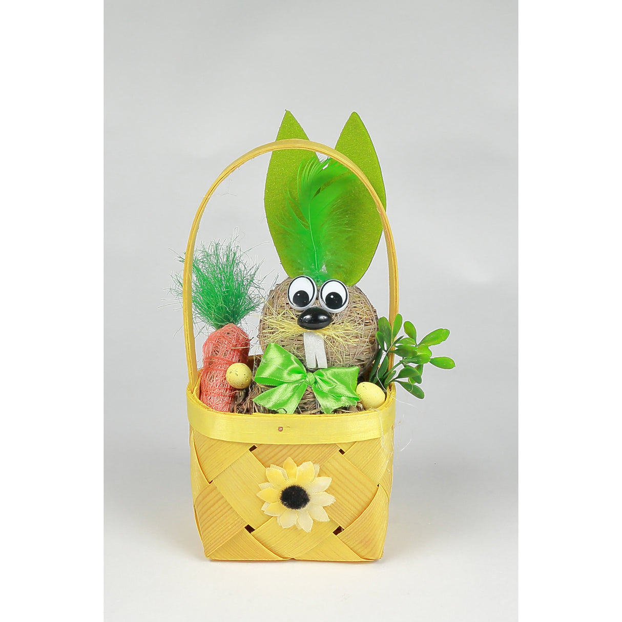 Iepuras Paste decorativ din Paie, in Cos, 24 cm