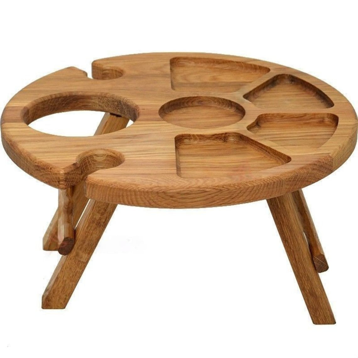 Platou Compartimentat pentru servire cu suport pentru Vin,picioare pliabile, Lemn , 35 cm