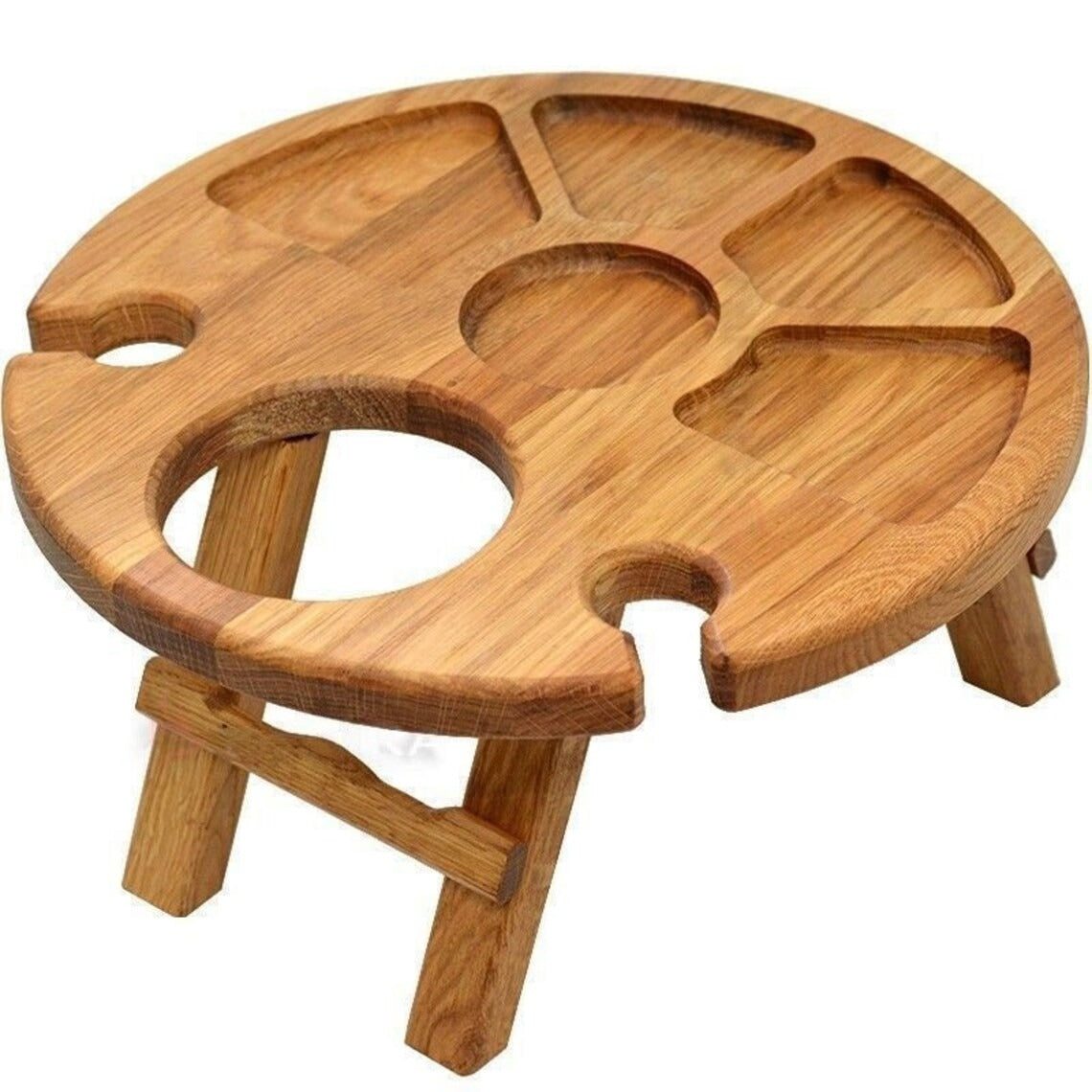 Platou Compartimentat pentru servire cu suport pentru Vin,picioare pliabile, Lemn , 35 cm