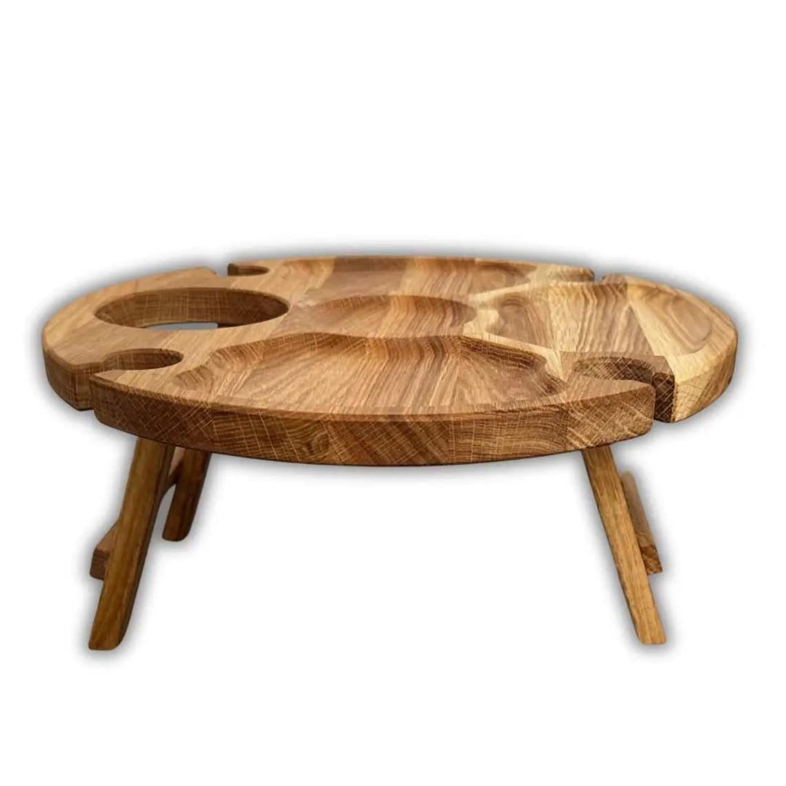 Platou Compartimentat pentru servire cu suport pentru Vin,picioare pliabile, Lemn , 35 cm