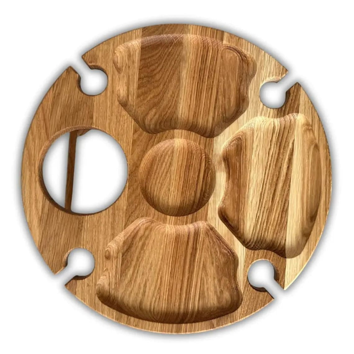 Platou Compartimentat pentru servire cu suport pentru Vin,picioare pliabile, Lemn , 35 cm