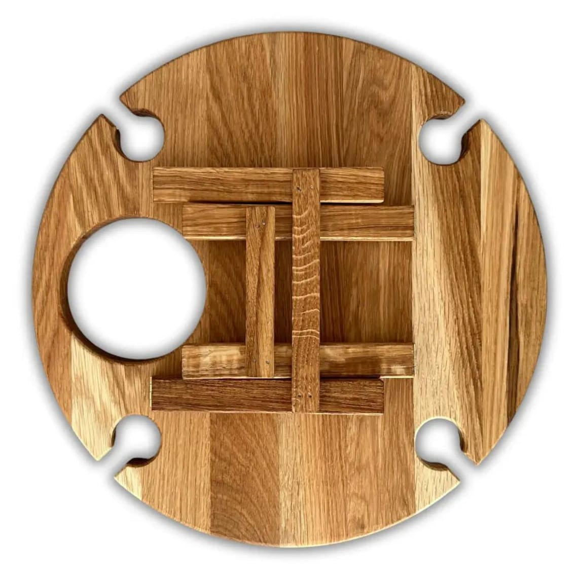 Platou Compartimentat pentru servire cu suport pentru Vin,picioare pliabile, Lemn , 35 cm