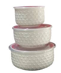 Set caserole Ceramice cu Capace de Plastic, Model Floral