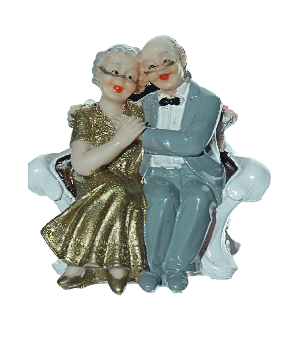 Decoratiune din rasina bunici stand pe fotoliu, 9x9 cm