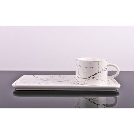 Set 2 cesti Cafea sau Ceai cu farfurioare incluse, Ceramica fina, Model Marmura Alba