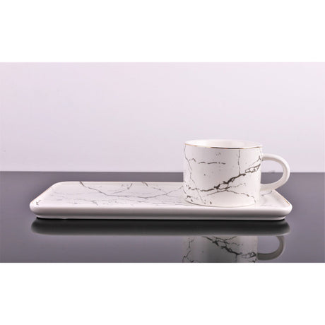 Set 6 cesti Cafea sau Ceai cu farfurioare incluse, Ceramica fina, Model Marmura Alba