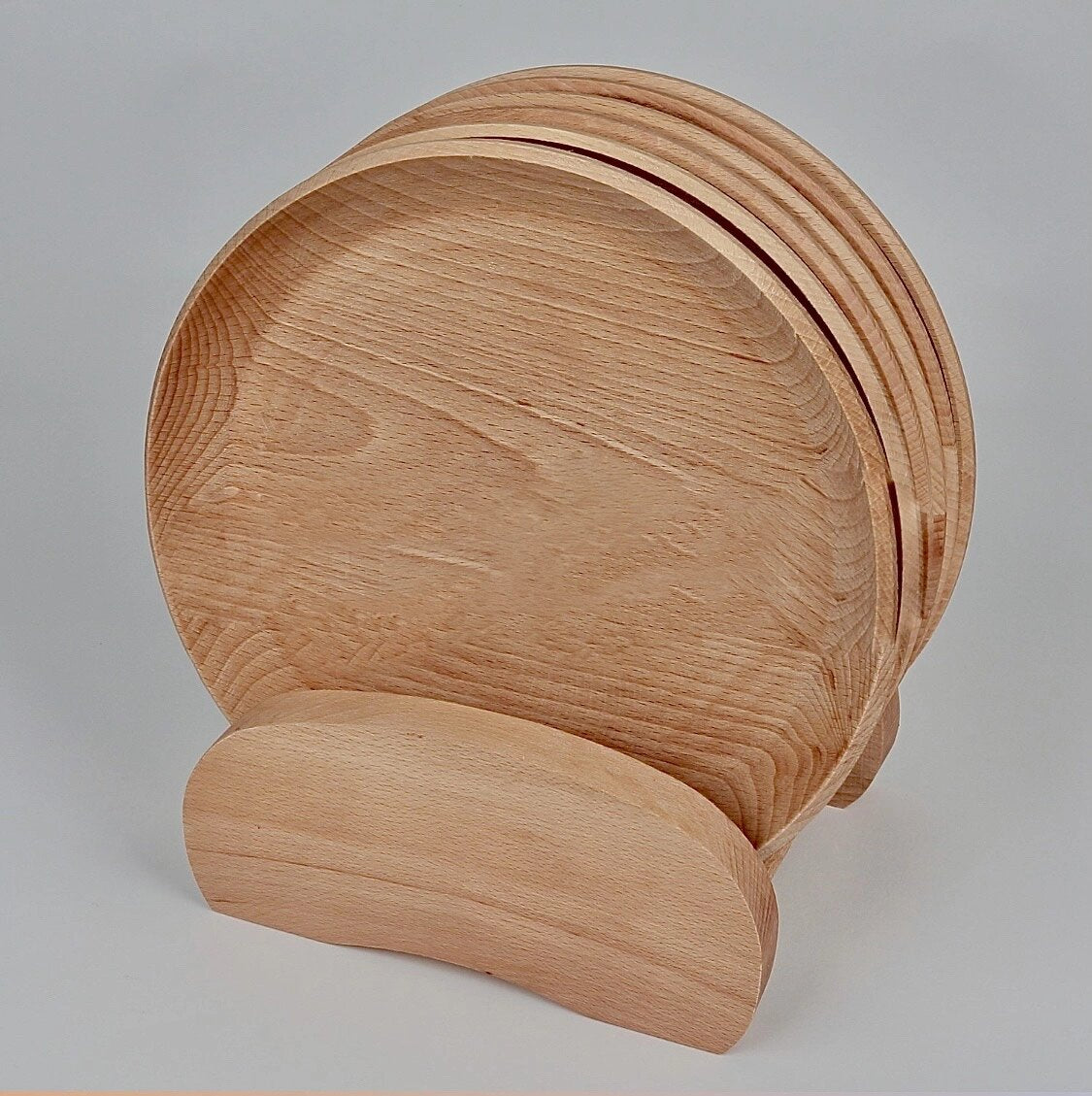 Set 6 Farfurii din Lemn cu Suport , servire, preparate culinare, mese festive, bucatarie, gatit