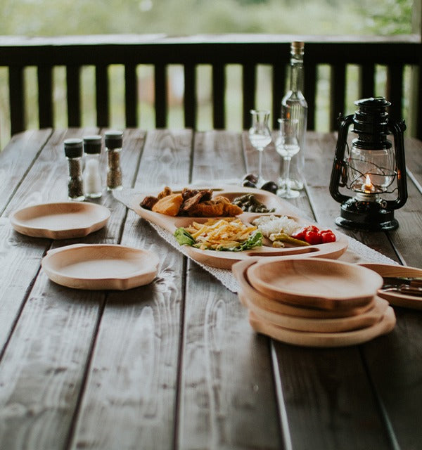 Set 6 farfurii din lemn cu forma rotunda , 22 cm