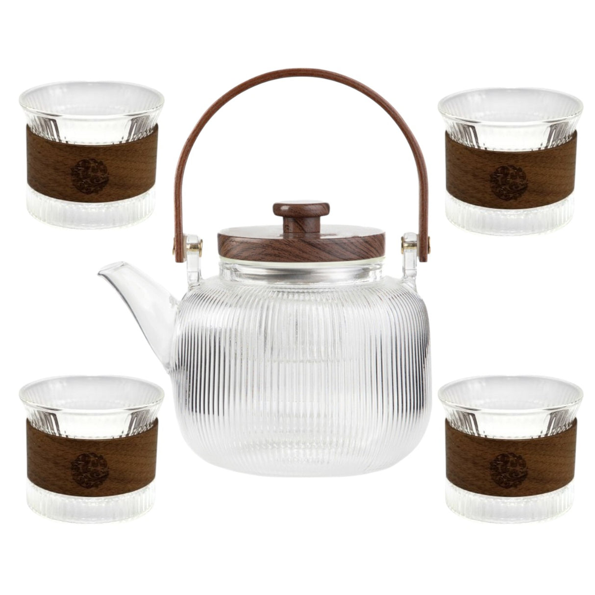 Set Ceainic cu infuzor 800 ml + 4 Pahare japoneze 160 ml sticla brosilicata