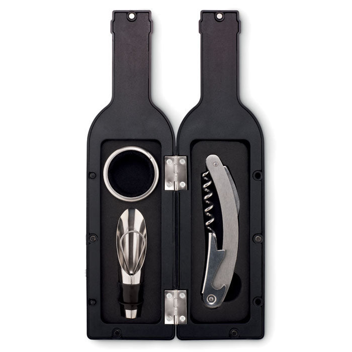 Set tip Sticla cu Accesorii pentru Vin, 24 x 6 cm, tirbuson, inel anti-picurare, palnie, cadou, vinificatie