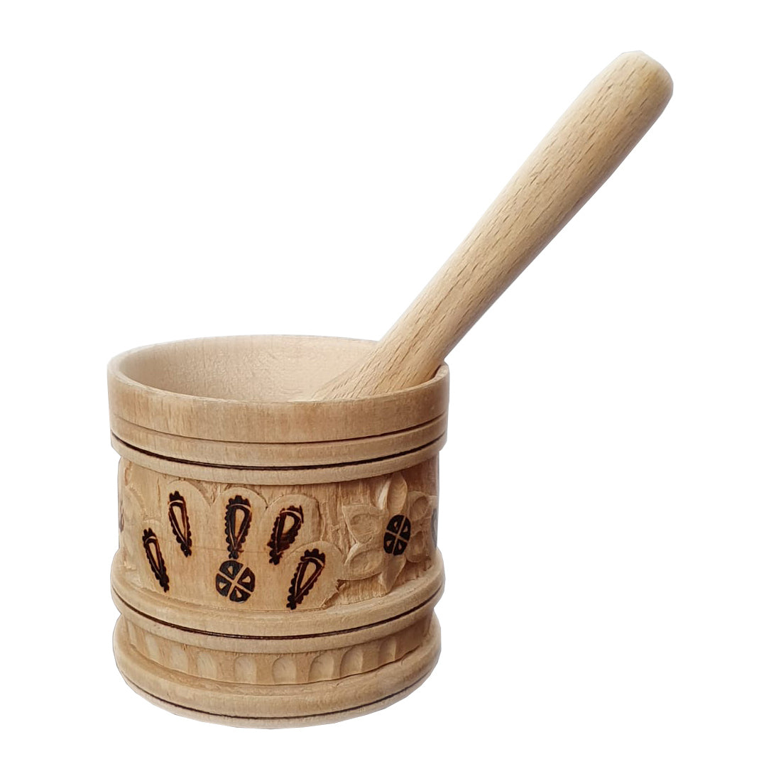 Mojar cu Pistil din Lemn, 8x9 cm, usturoi, condimente, pisare, zdrobire, seminte, bucatarie