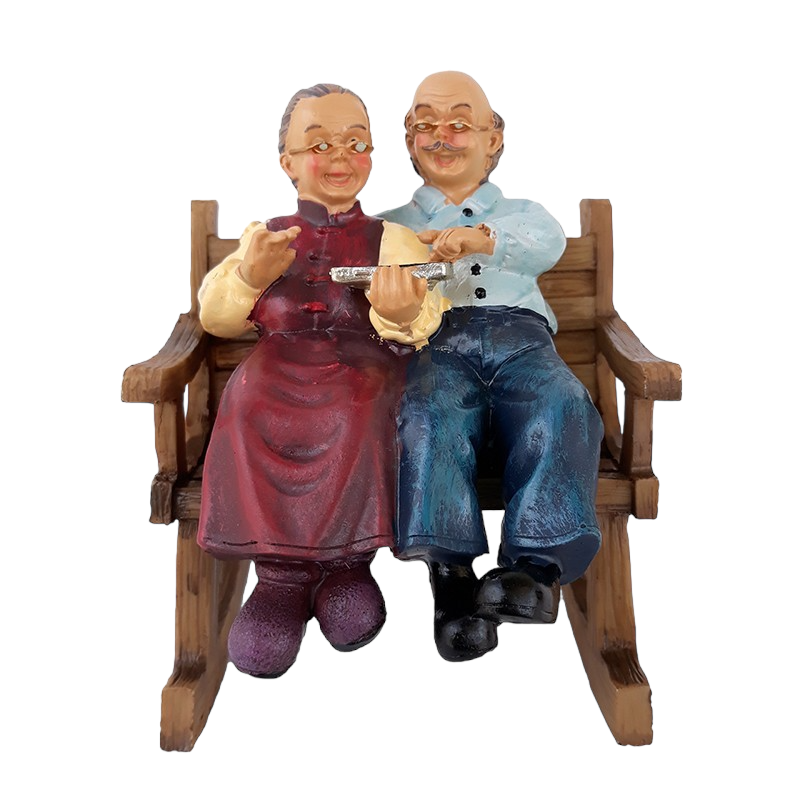 Figurina Bunic si Bunica in Balansoar, Rasina, 11x14 cm