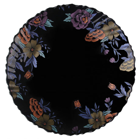 Set 6 farfurii adanci, Negre, model cu Flori, Arcopal, 21 cm
