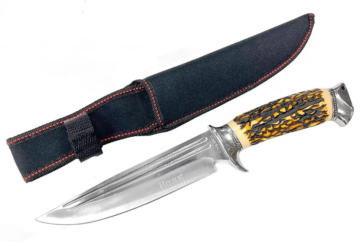 Cutit de vanatoare, Otel Inoxidabil/ plastic, 26cm lama 13 cm,300g ,Maro Deschis