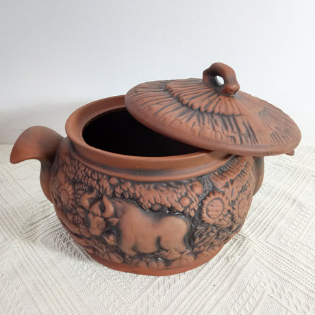Oala Ceramica pentru cuptor, cu Manere si Capac, Model Taur, 3 l, 17x12 cm