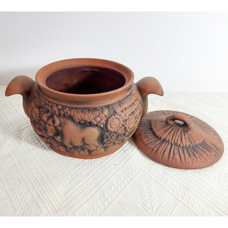 Oala Ceramica pentru cuptor, cu Manere si Capac, Model Taur, 3 l, 17x12 cm